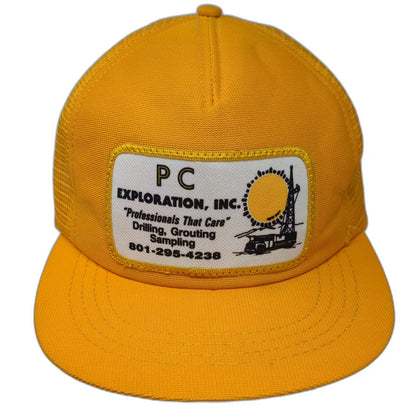 Yellow PC Exploration Inc Drilling Trucker Hat Patch OS USA Snapback Vintage