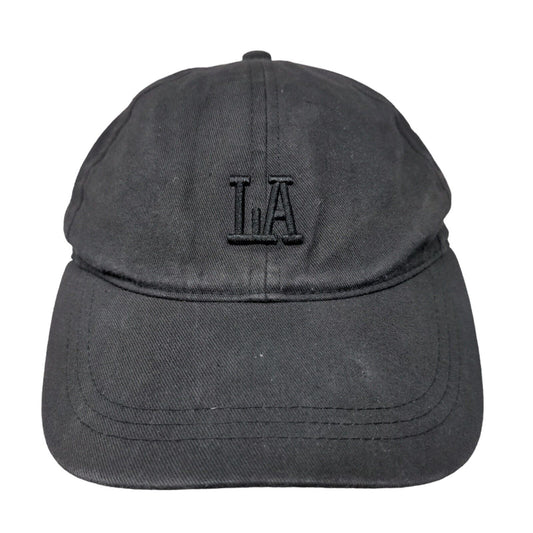 LA Strapback Hat Black Embroidered Logo Adjustable 6 Panel Tourist