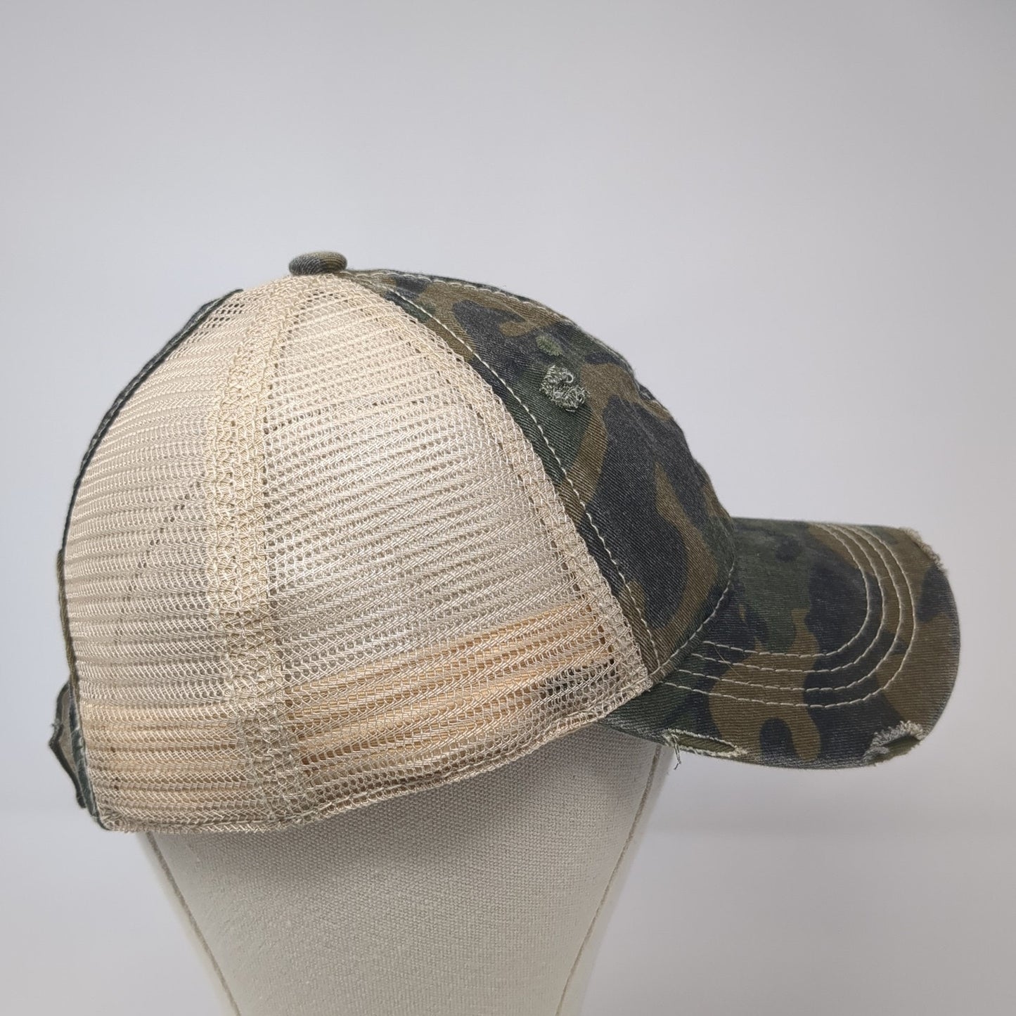 Unbranded Ponytail Trucker Hat Multicolor OS Camouflage Distressed Mesh Back