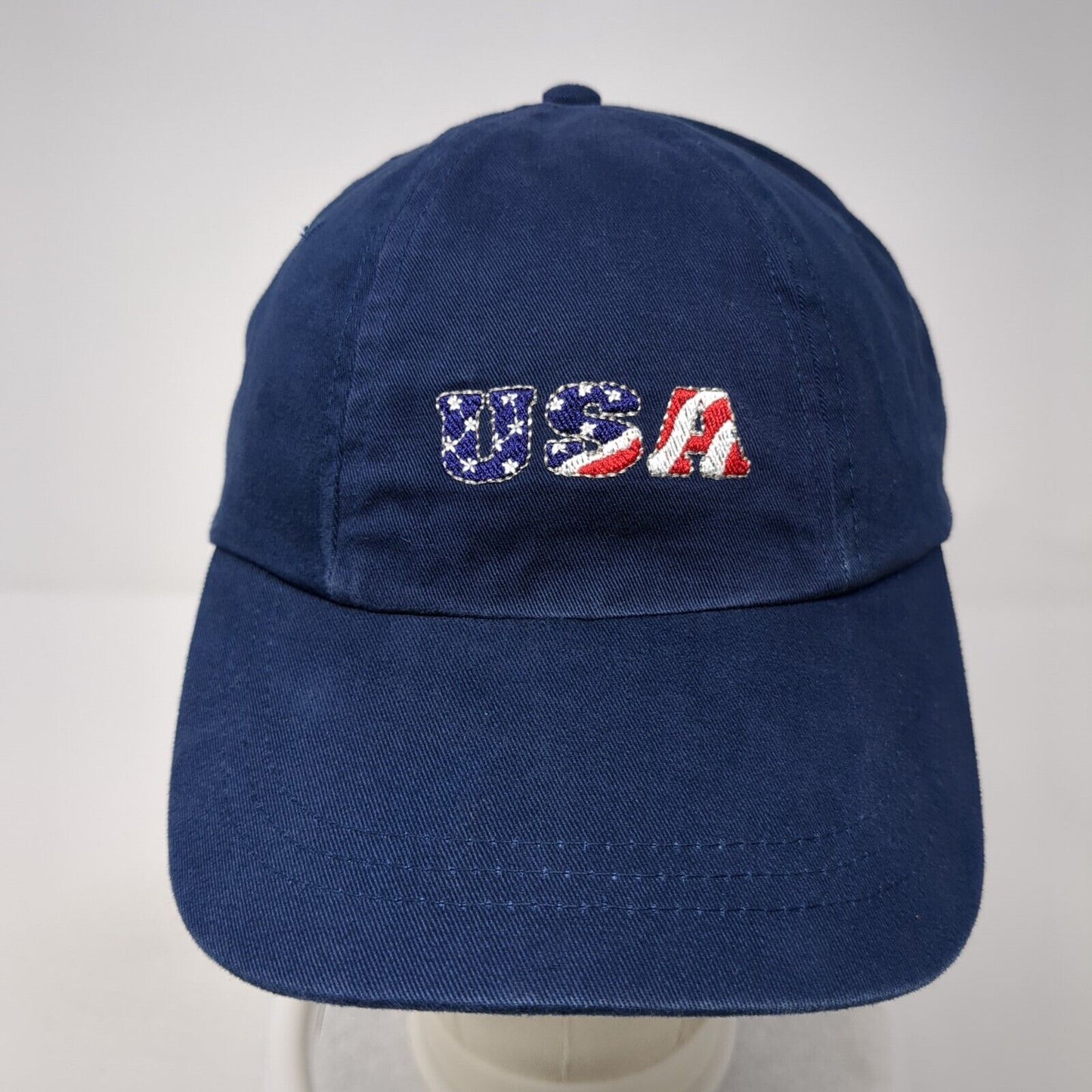 USA Slideback Hat Blue One Size Adjustable Embroidered Patriotic 6 Panel Cotton
