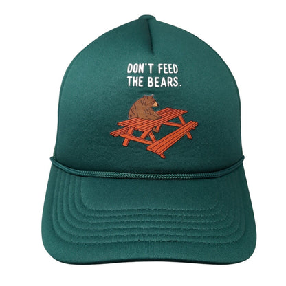 Don't Feed The Bears Snapback Rope Trucker Hat Green One Size Mesh Back