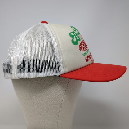 Duluth Trucker Hat White Red One Size Angry Beaverino Pizzeria Wisconsin Mesh