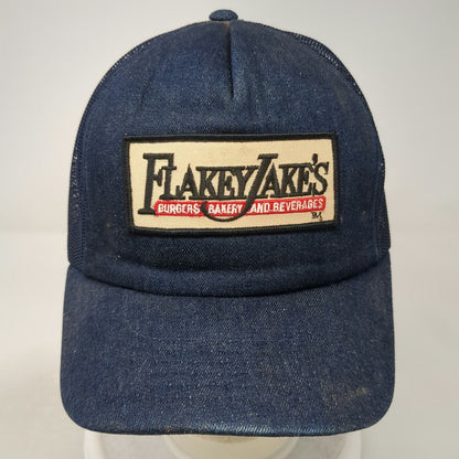 AJ Trucker Hat Blue OSFM Denim Snapback Flakey Jakes Burgers Bakery Beverages