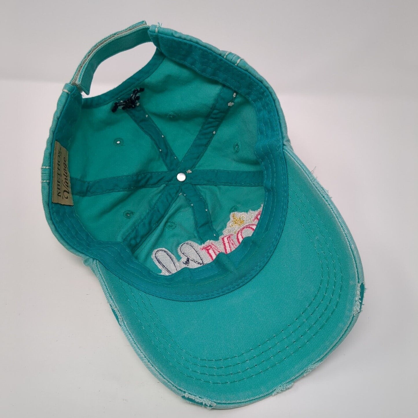 Mom Life Strapback Hat Bluish-Green OS Adjustable Distressed KB Ethos Vintage