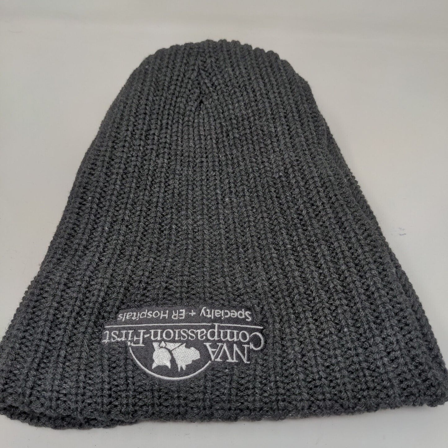 NVA Compassion First Hospital Men's Knit Beanie Hat Cap Gray Embroidered Logo
