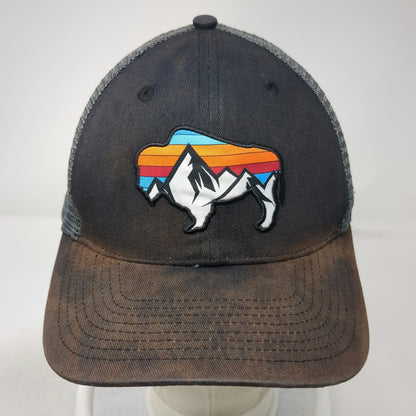 Lrd Buffalo Bison Mountain Patch Trucker Hat Black One Size Mesh Snapback