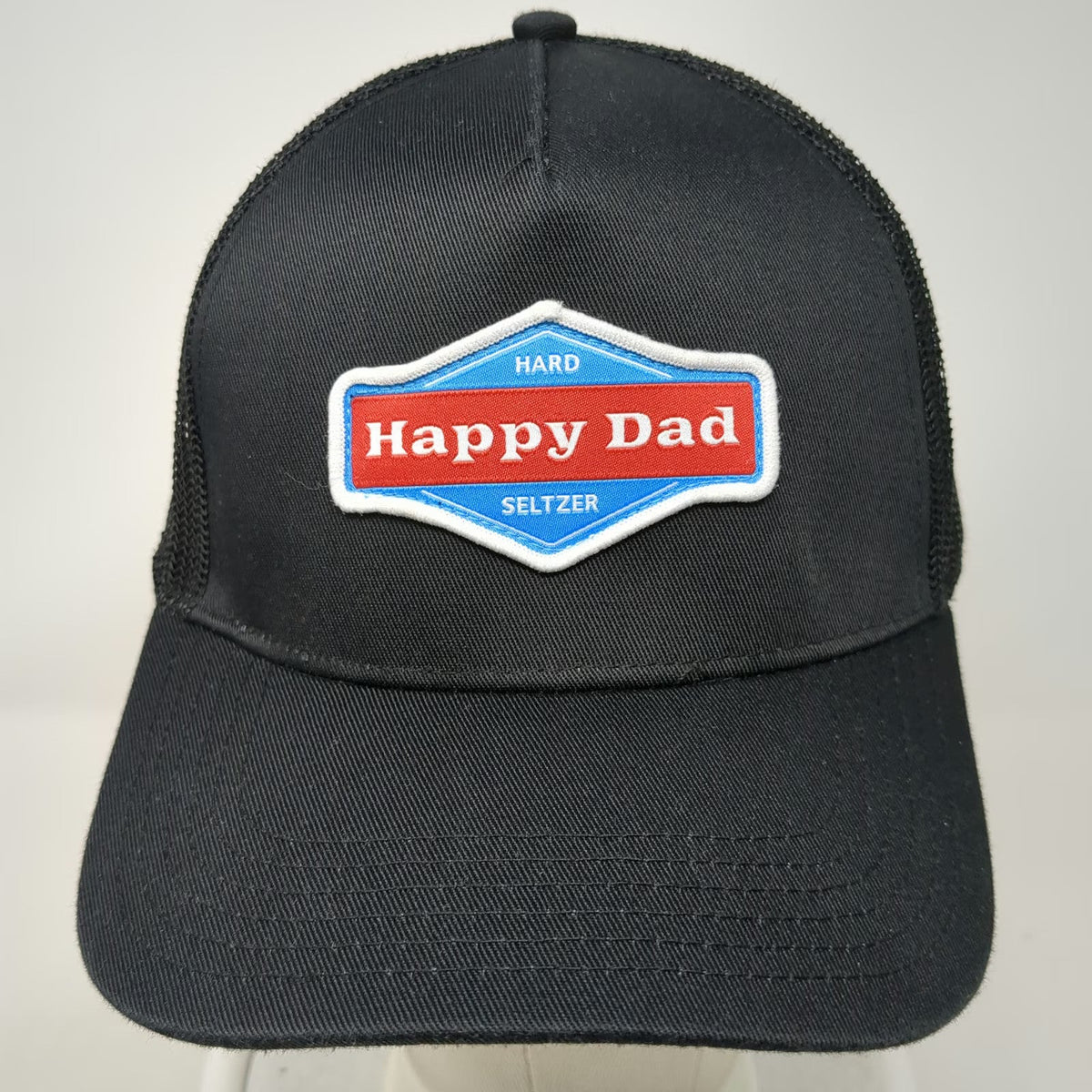 Happy Dad Trucker Hat Black One Size Hard Seltzer Patch Mesh Back Snapback