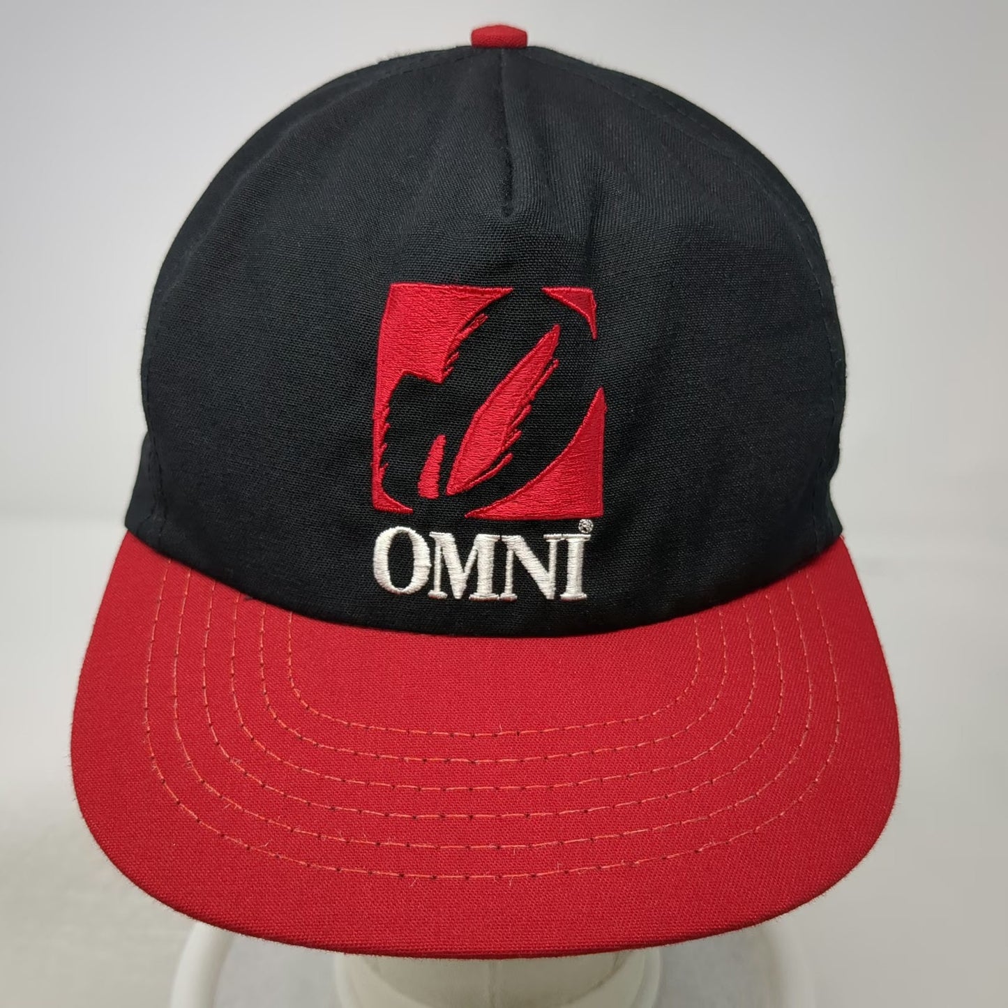 Omni Logo Black Red 5 Panel Hat One Size Slideback Cotton Structured