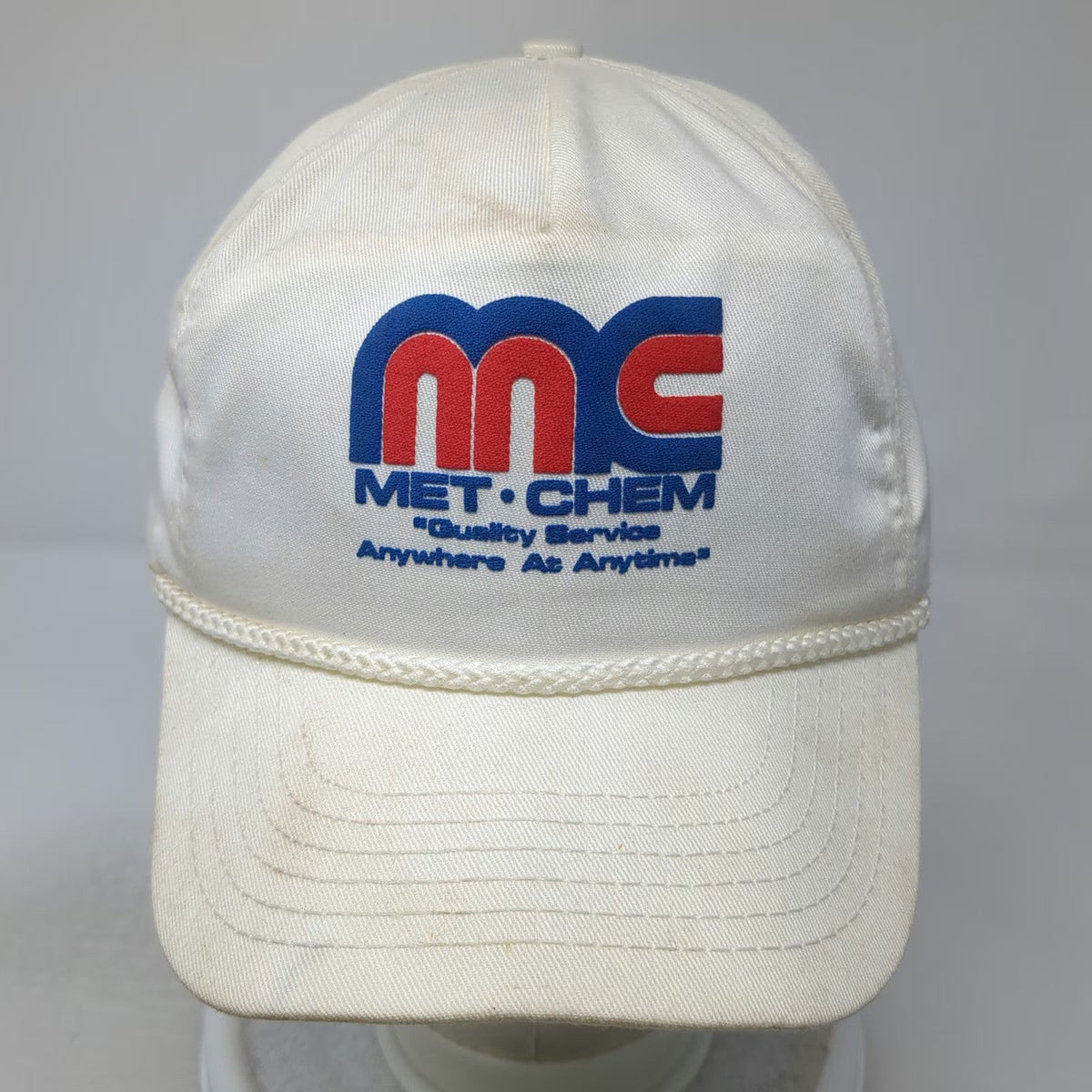Headliner 5 Panel Hat White OSFM Met-Chem Graphic Rope Brim Slideback Made USA