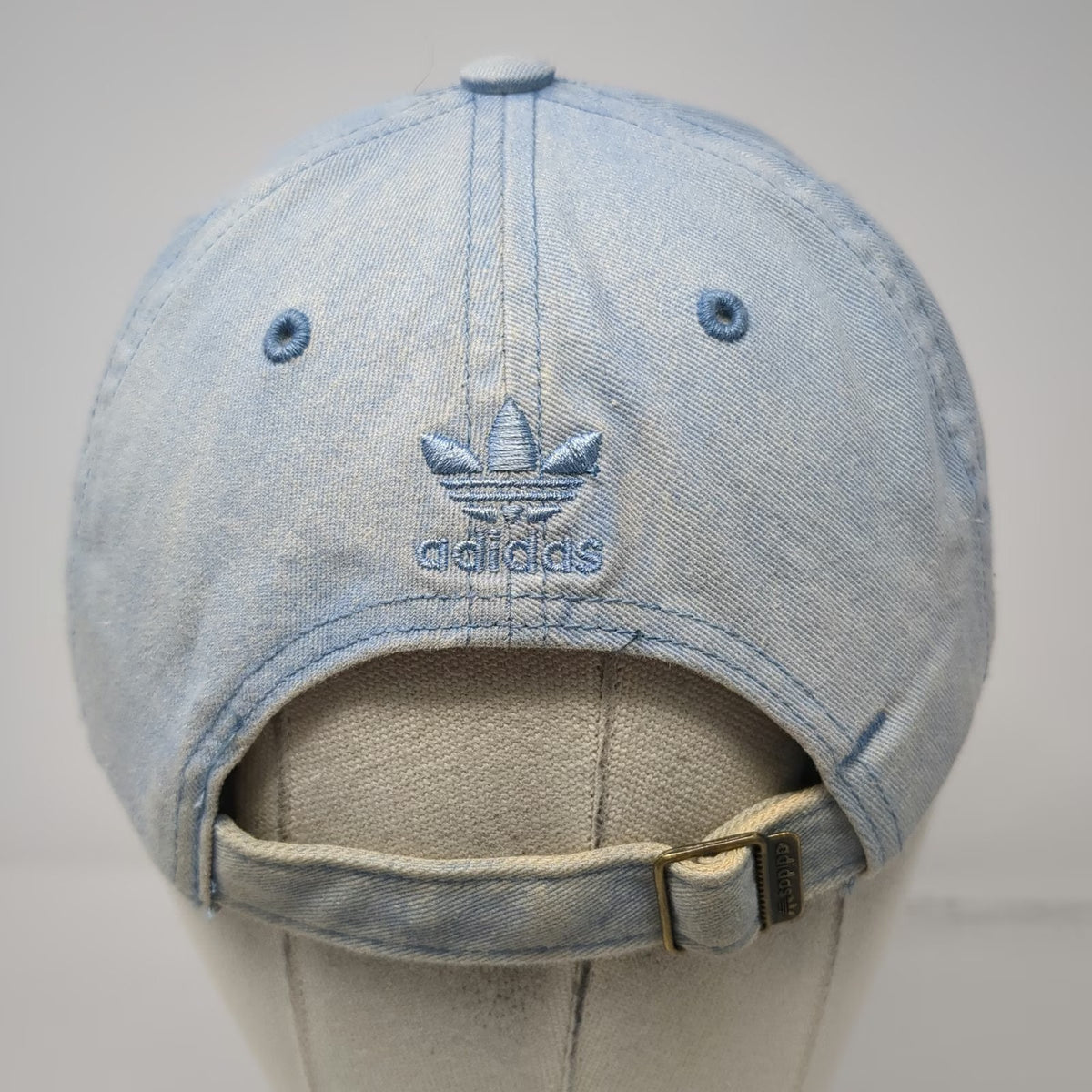 Adidas Baseball Cap Blue One Size Trefoil Logo Denim Slideback Strap Hat