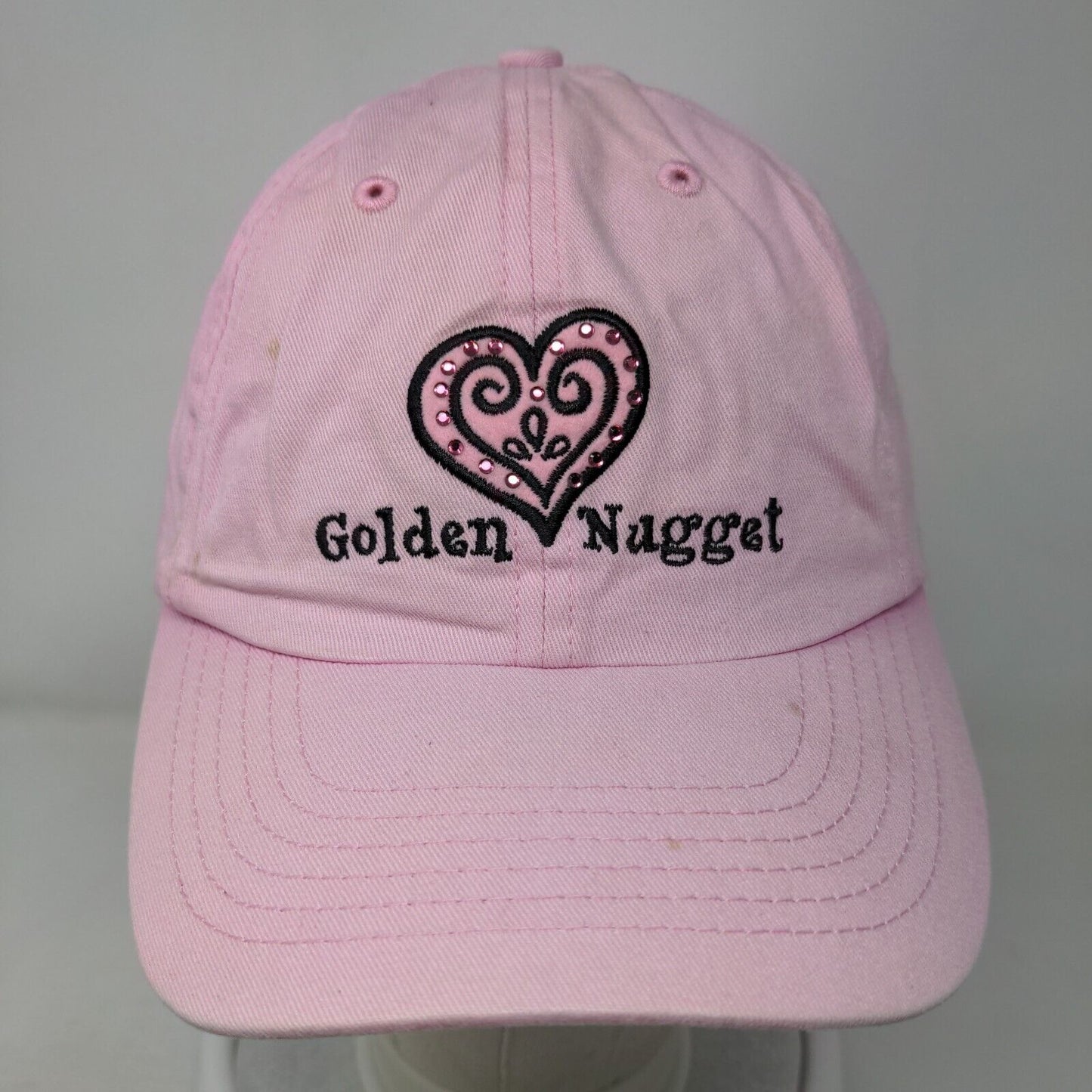 Golden Nugget Slideback Hat Pink OSFA Adjustable Embroidered Rhinestone
