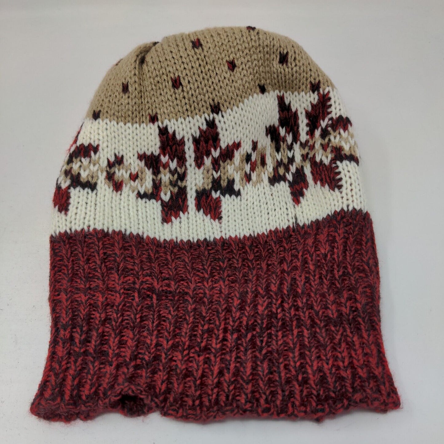 Charter Club Women's Knit Beanie Hat Cap 100% Acrylic Fair Isle Red OS