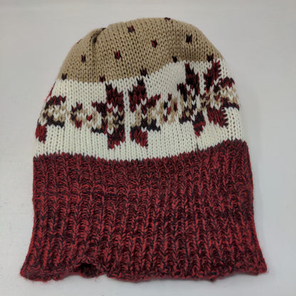 Charter Club Women's Knit Beanie Hat Cap 100% Acrylic Fair Isle Red OS