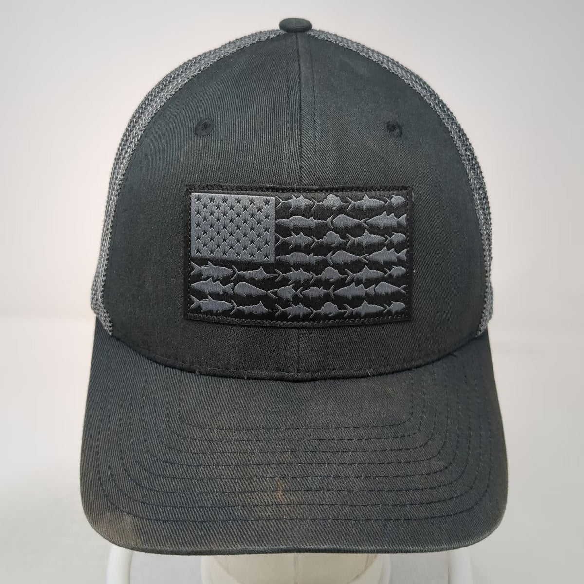 Columbia Baseball Cap Gray XL PFG Fishing Gear American Flag Mesh Back Hat
