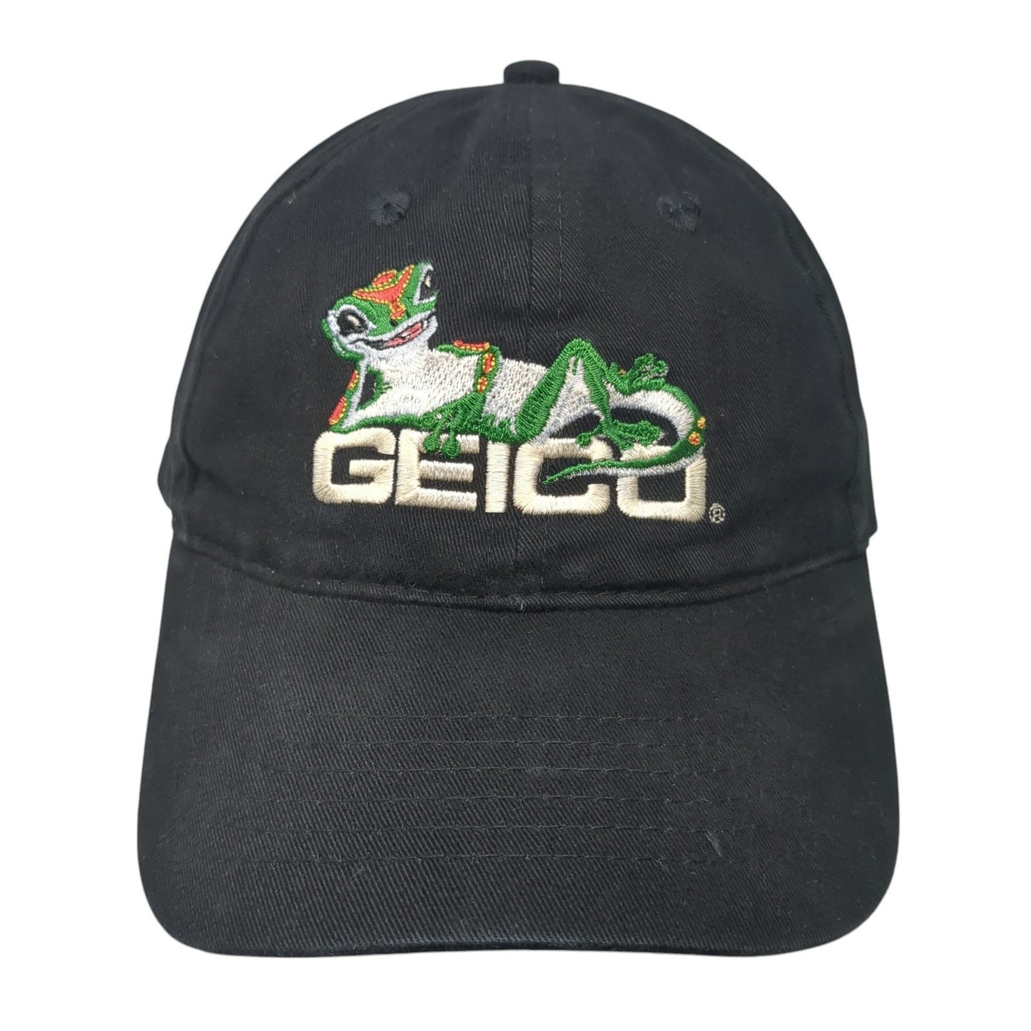 Geico Slideback Hat Black One Size Adjustable Embroidered AMC Deluxe