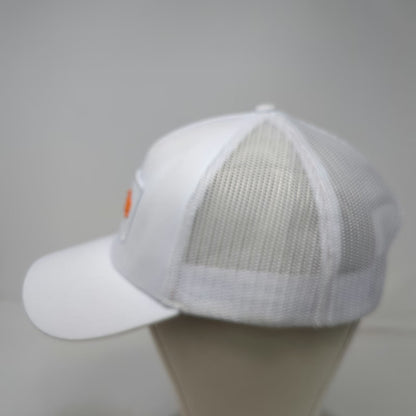 Create Trucker Hat White One Size Orange Embroidered Patch Mesh Back Snapback