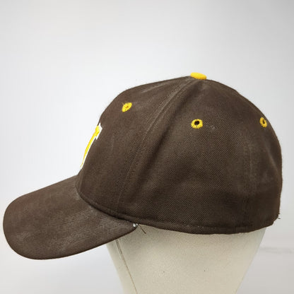 DeLONG Baseball Cap Brown Yellow White 7 1/2 Fitted Made in USA Letter V Hat