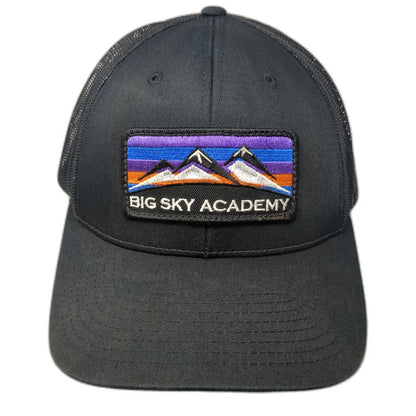 Richardson Trucker Hat Black L Big Sky Academy Mountain Patch Snapback Mesh