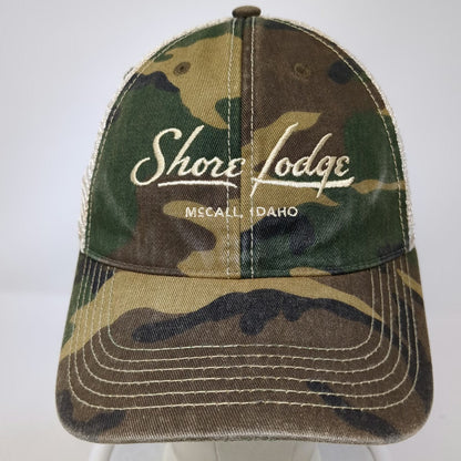 Legacy Trucker Hat Green Beige One Size Camo Shore Lodge McCall Idaho Snapback