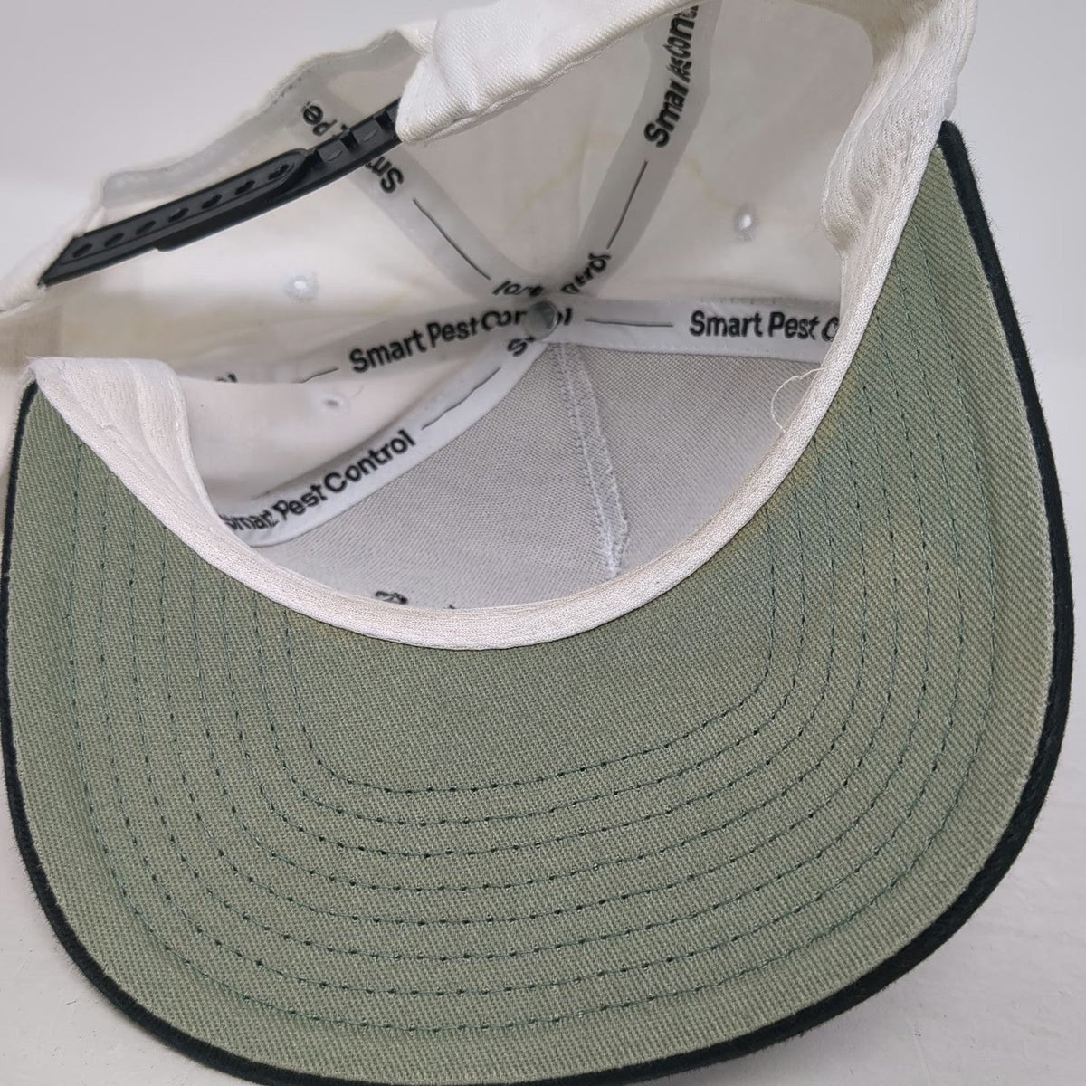 Hawx Smart Pest Control 5 Panel White Hat One Size Snapback Green Underbrim Flat
