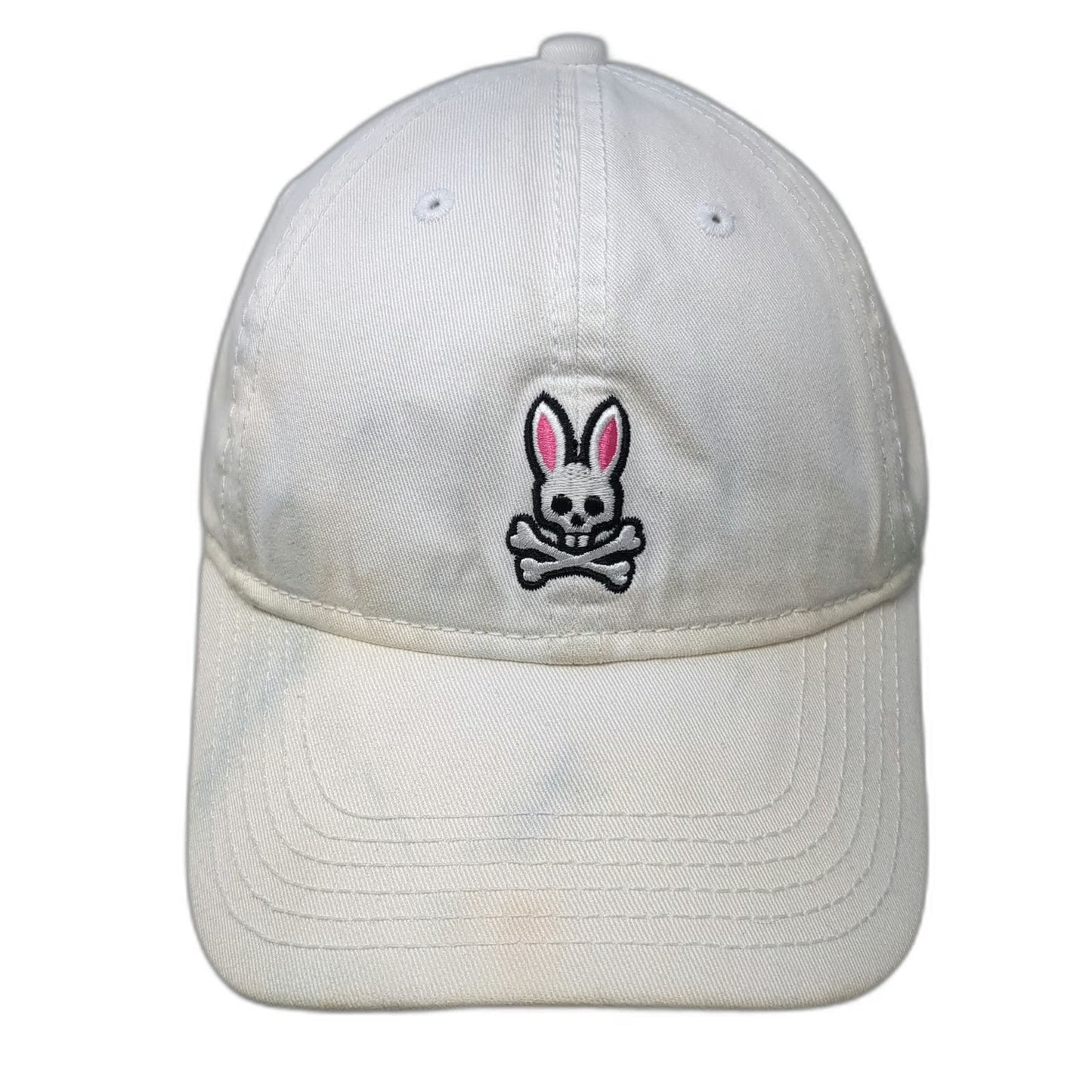 Psycho Bunny Baseball Cap White One Size Embroidered Logo Slideback Cotton Hat