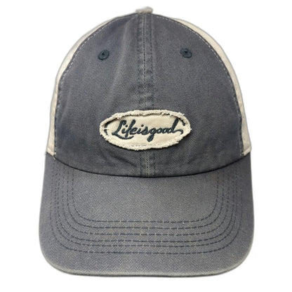 Life is Good Baseball Cap Gray Beige One Size Slideback Frayed Patch Logo Hat