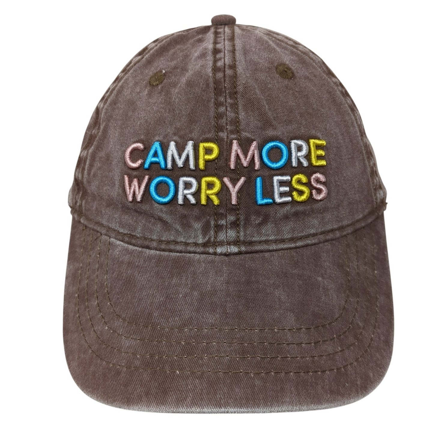 Camp More Worry Less Slideback Hat Brown One Size Solid Embroidered