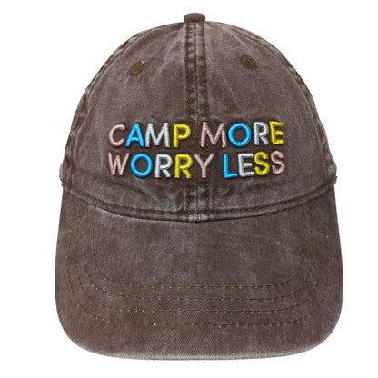 Camp More Worry Less Slideback Hat Brown One Size Solid Embroidered