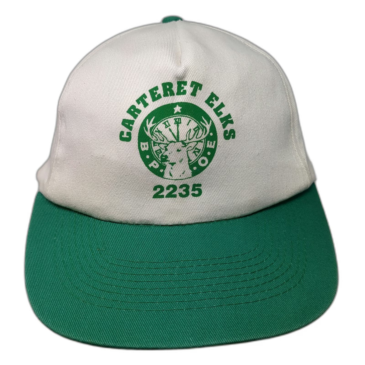 T.I. 5 Panel White Green One Size Snapback Hat Carteret Elks Lodge 2235 BPOE