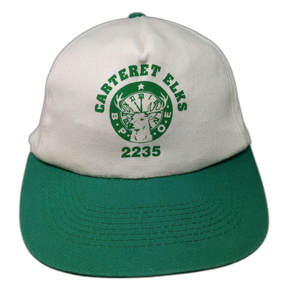T.I. 5 Panel White Green One Size Snapback Hat Carteret Elks Lodge 2235 BPOE
