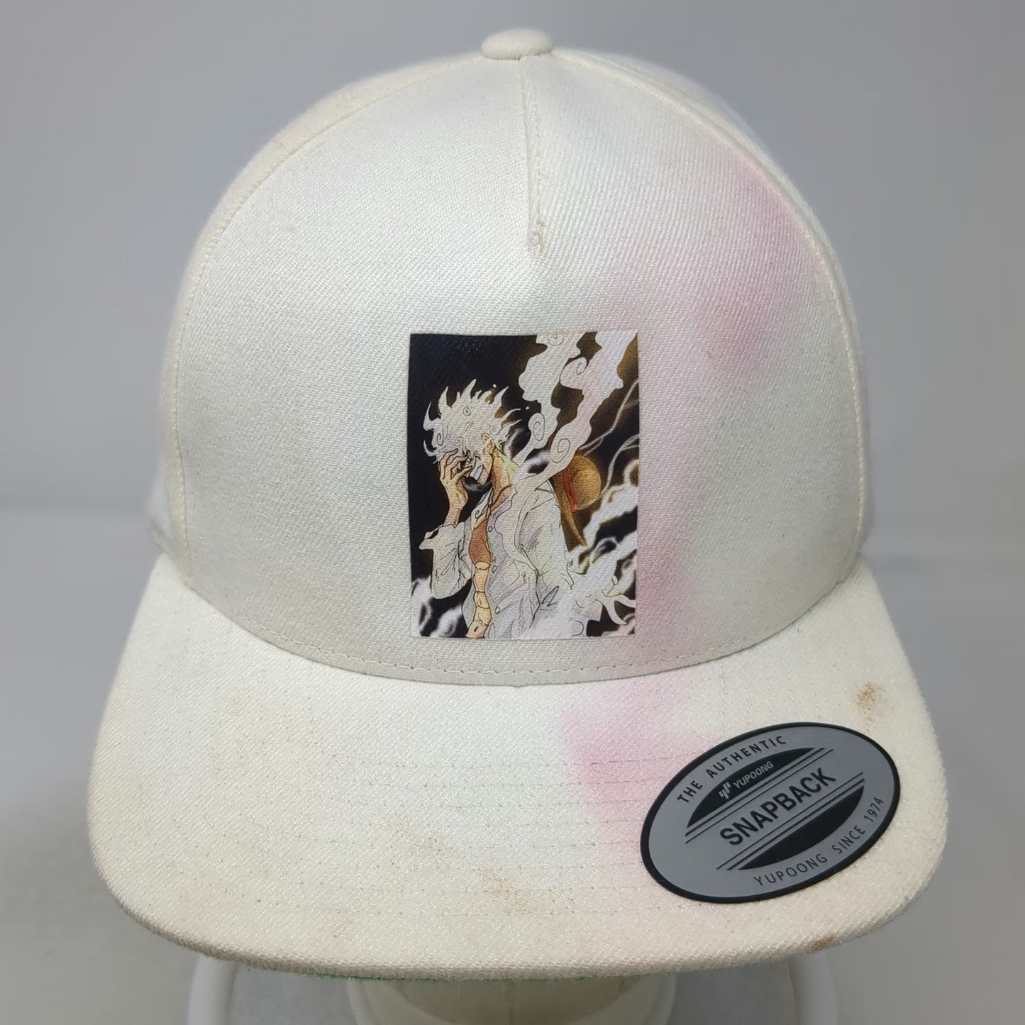 Yupoong 5 Panel White One Size Luffy Gear 5 Anime One Piece Green Underbrim Hat