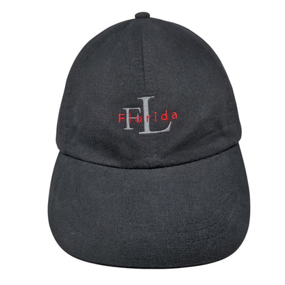 FL Florida Slideback Hat Black OSFA Adjustable Embroidered Vented Holes 6 Panel