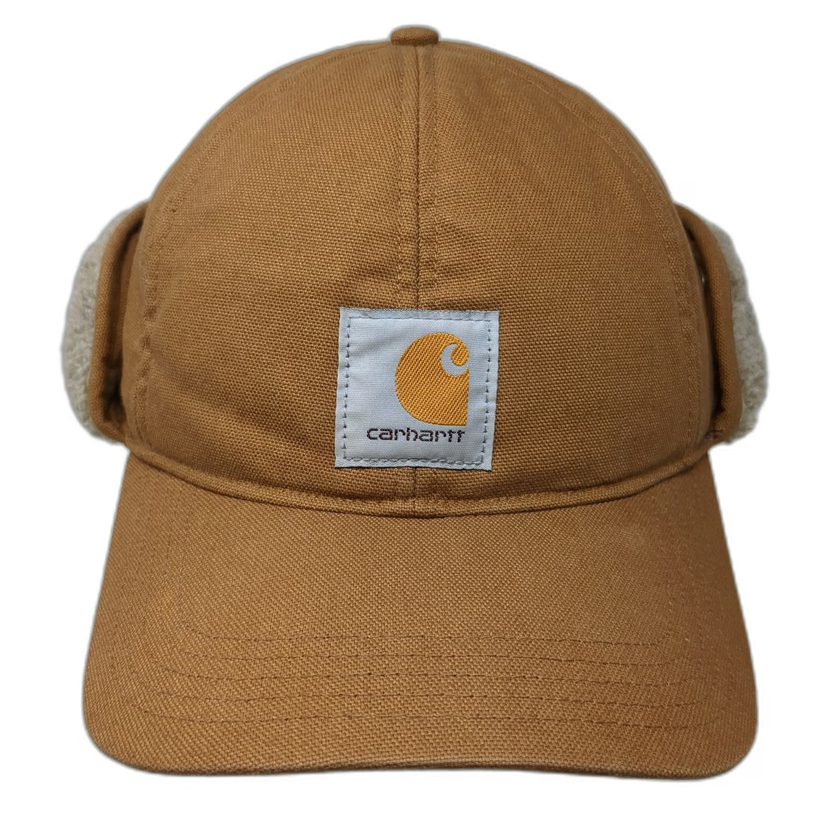 Carhartt Baseball Cap Brown XL Sherpa Lined Ear Flaps Duck Canvas Winter Hat