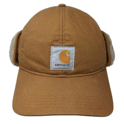Carhartt Baseball Cap Brown XL Sherpa Lined Ear Flaps Duck Canvas Winter Hat
