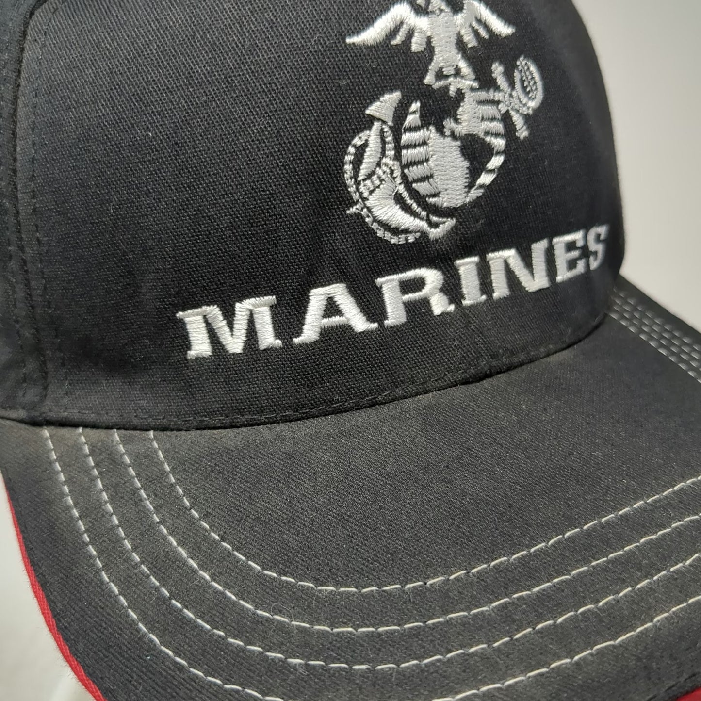 Unionwear Snapback Hat Black One Size Marines USMC Logo Contrast Stitching USA