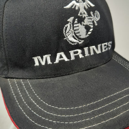 Unionwear Snapback Hat Black One Size Marines USMC Logo Contrast Stitching USA