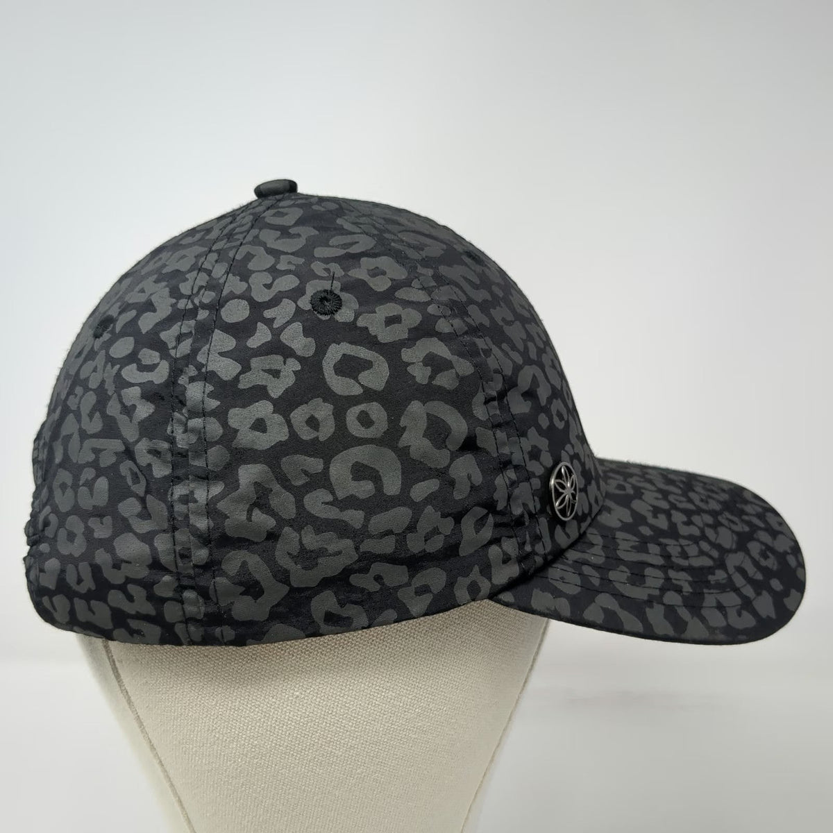Athleta Baseball Cap Black Gray One Size Leopard Print Nylon Slideback Hat