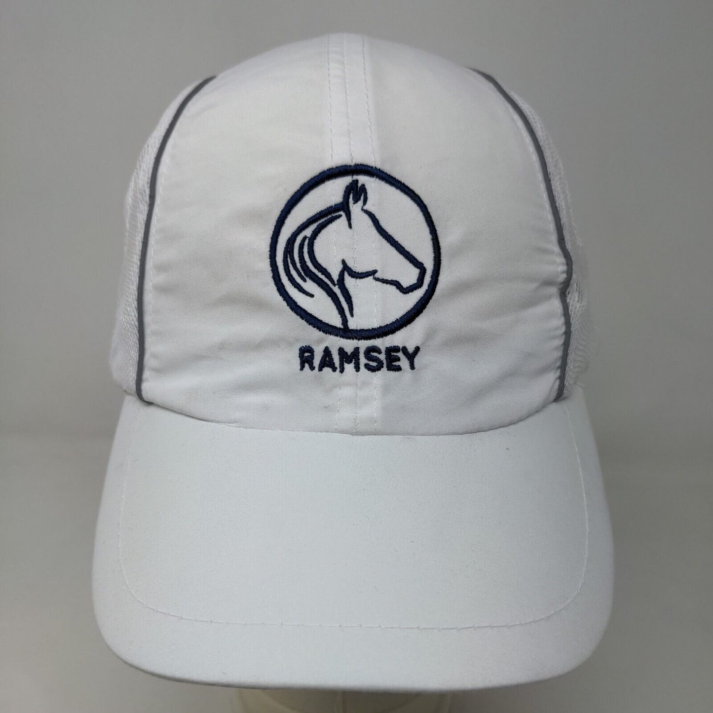 Ramsey Men's Strapback Hat White OSFA Embroidered Horse Equestrian Logo