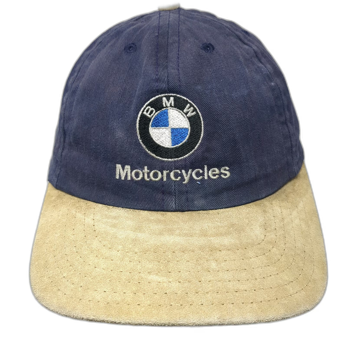 BMW Baseball Cap Blue One Size Leather Strap Suede Brim Motorcycles Logo hat