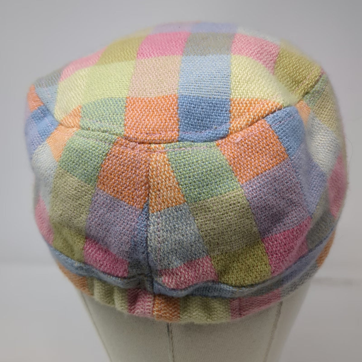 Manhattan Hat Company Army Cap Blue Pink One Size Patchwork Plaid Cadet Hat
