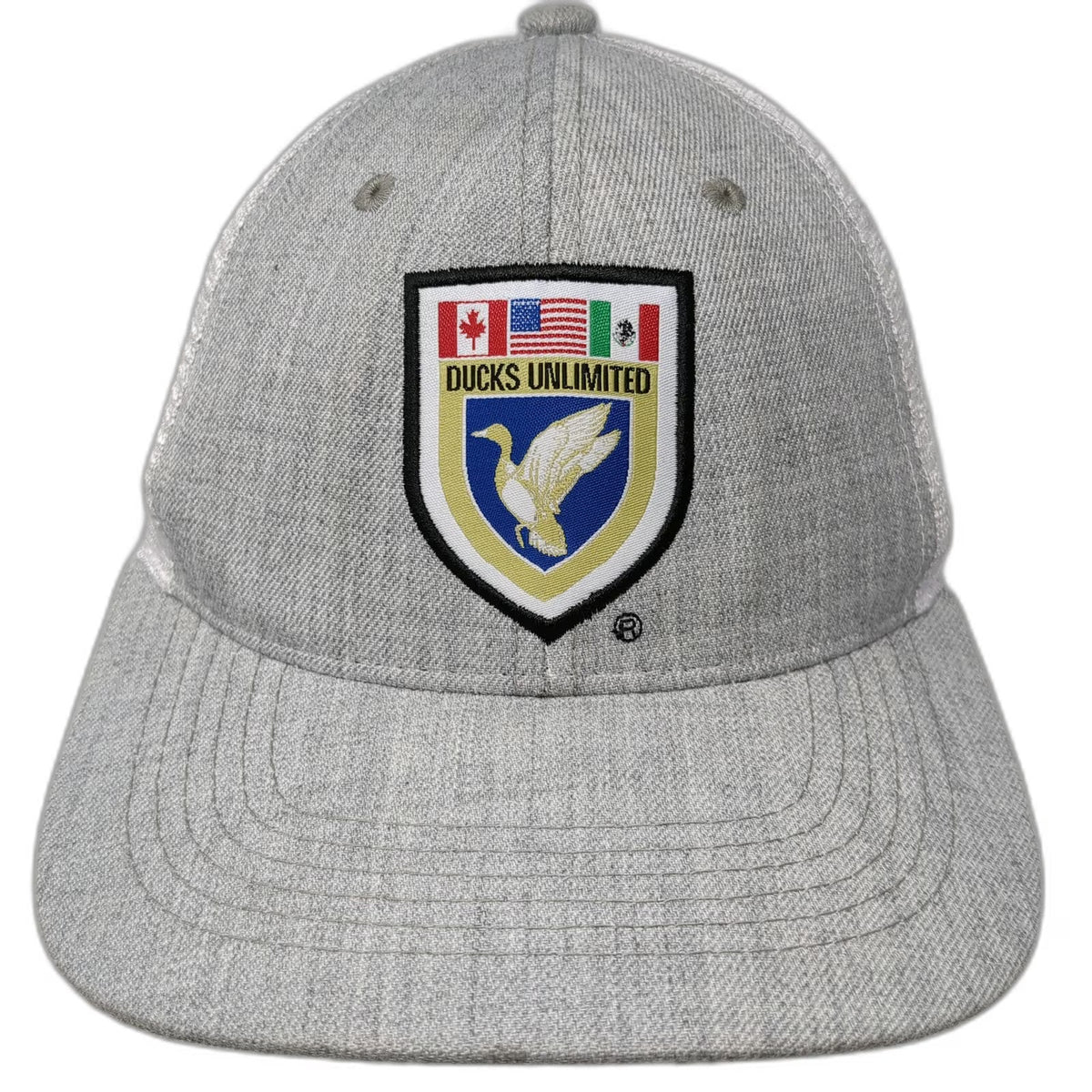 Ducks Unlimited Trucker Hat Gray One Size Snapback Mesh Shield Patch Flag Logo
