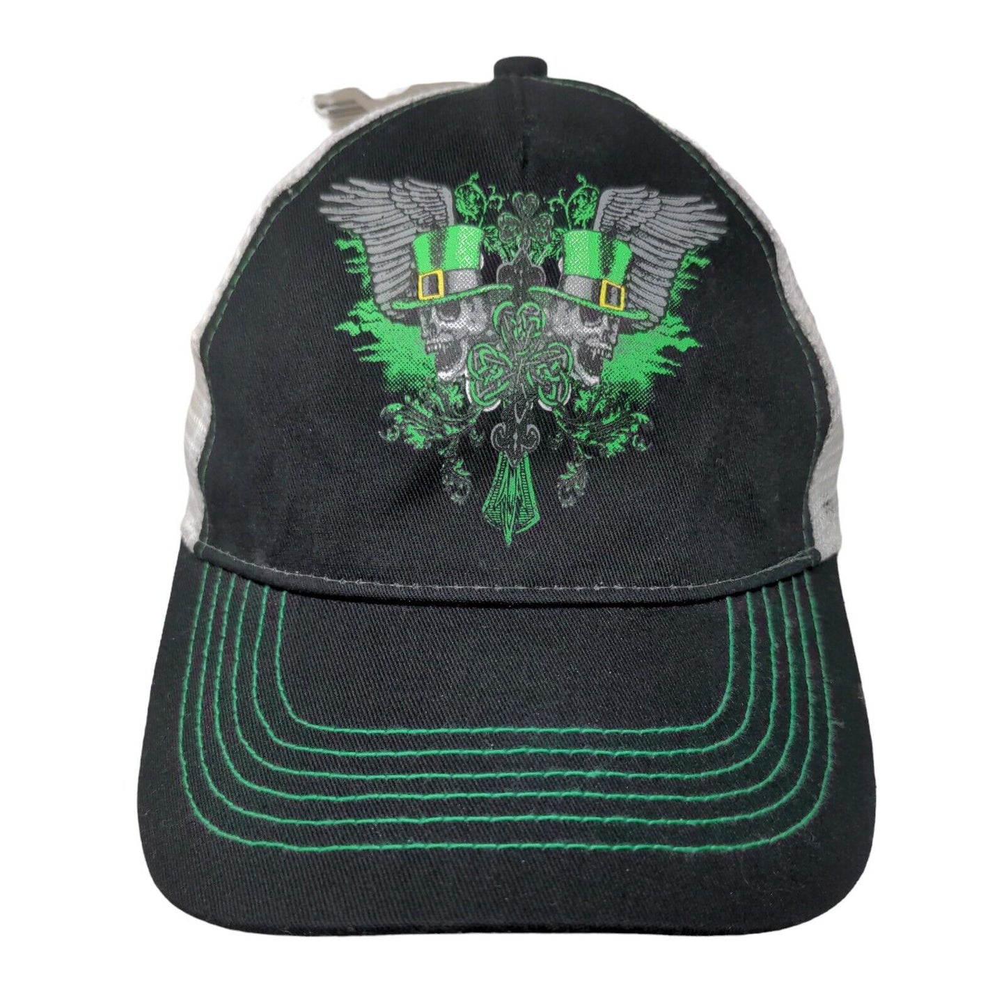 St. Patrick's Day Skull Strapback Mesh Back Trucker Hat Black OSFM W/Tags