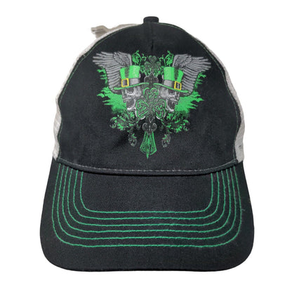 St. Patrick's Day Skull Strapback Mesh Back Trucker Hat Black OSFM W/Tags