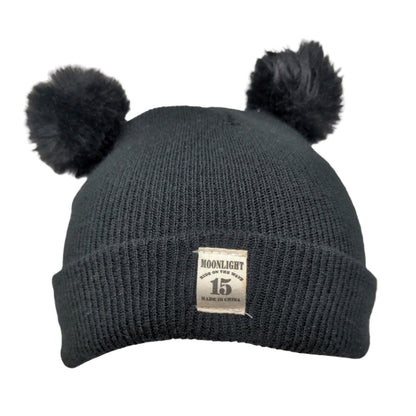 Moonlight Ride on The Wave 15 Beanie Hat Black One Size Knitted Pom Pom Fleece