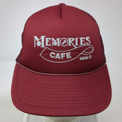 Trucker Hat Red One Size Memories Cafe Enfield CT Music Note Snapback Mesh Foam