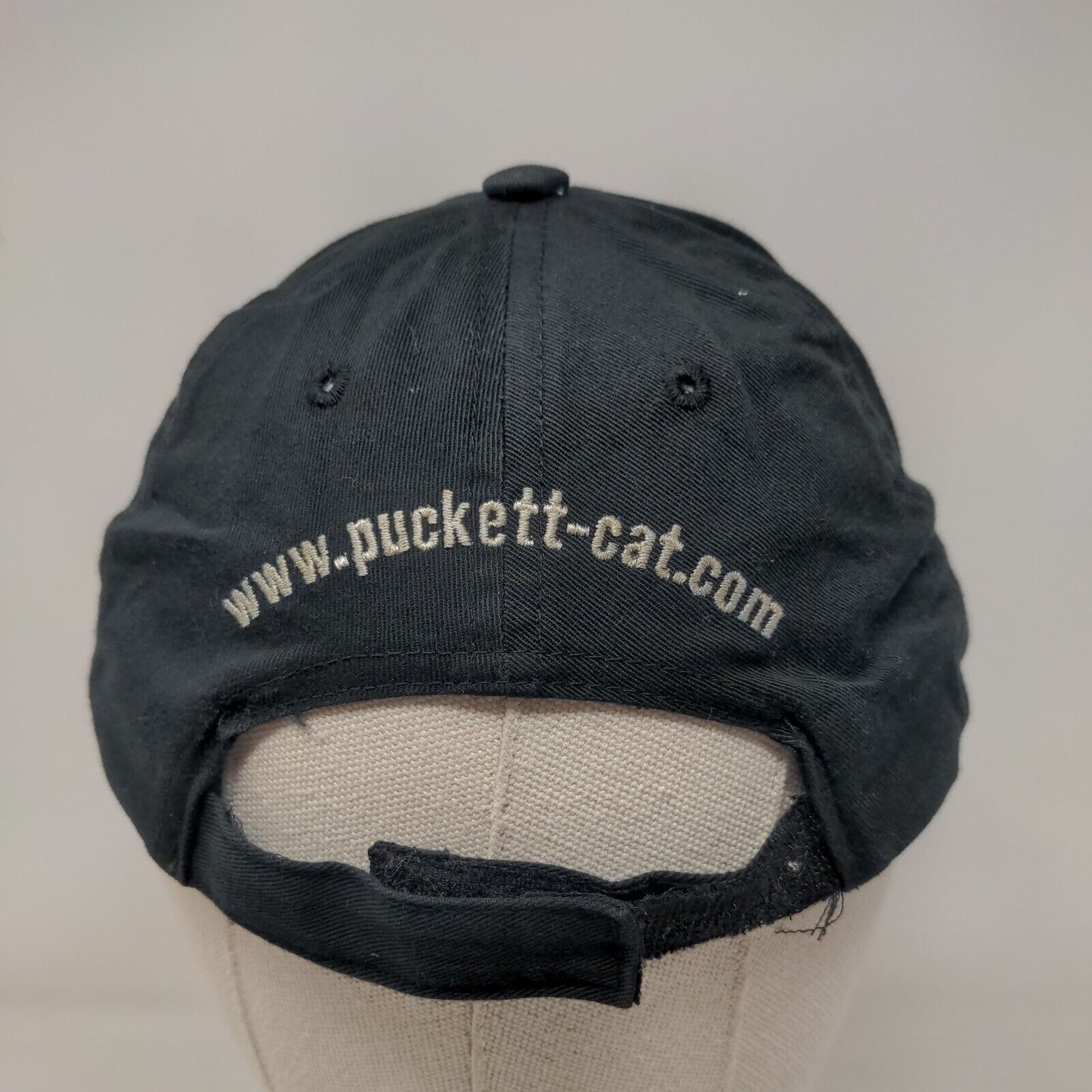 CAT Strapback Hat Black OSFM Adjustable Embroidered Vented Holes 6 Panel Cotton