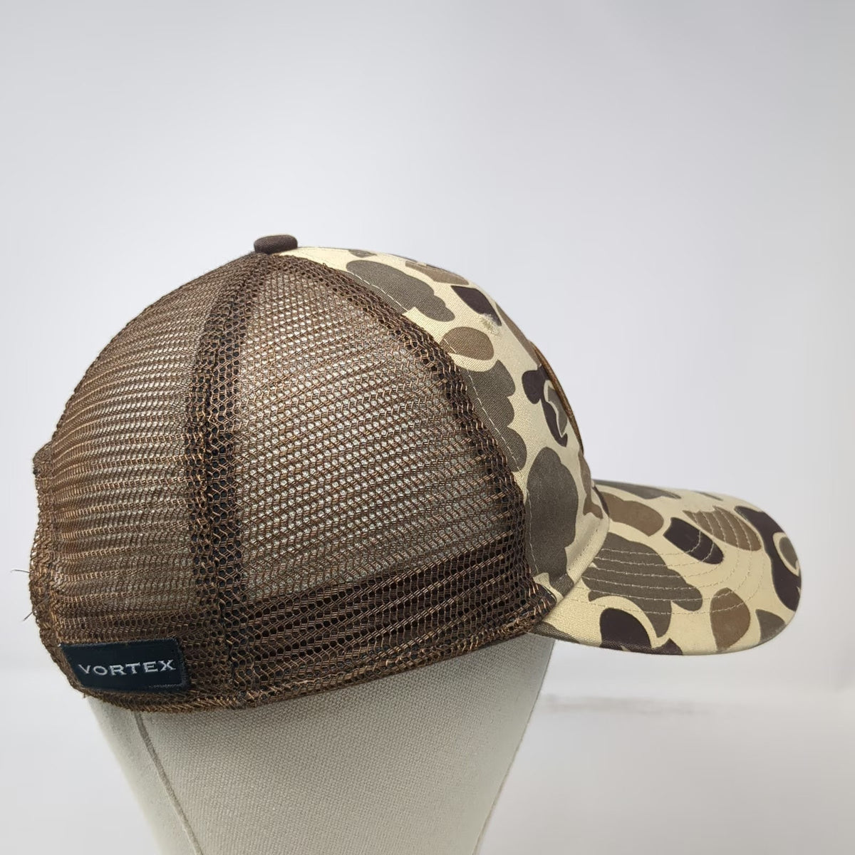 Vortex Trucker Hat Beige Brown Camo One Size Snapback Mesh Logo Patch Hunting
