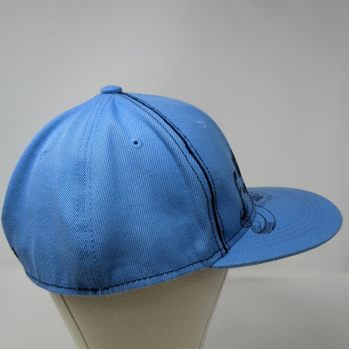 Exsto Blue Baseball Cap 7 1/2 Fitted Flat Brim Graphic Logo Shield Crest Hat