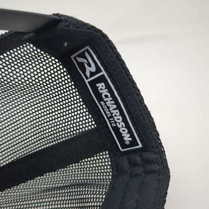 Richardson Trucker Hat Black One Size Leupold US Flag Leather Patch Mesh Back