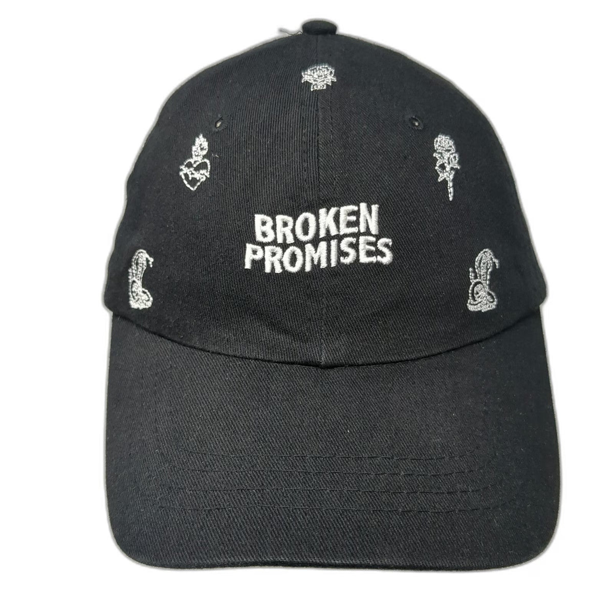 Broken Promises Baseball Cap Black One Size Roses Snakes Hearts Hat Strapback
